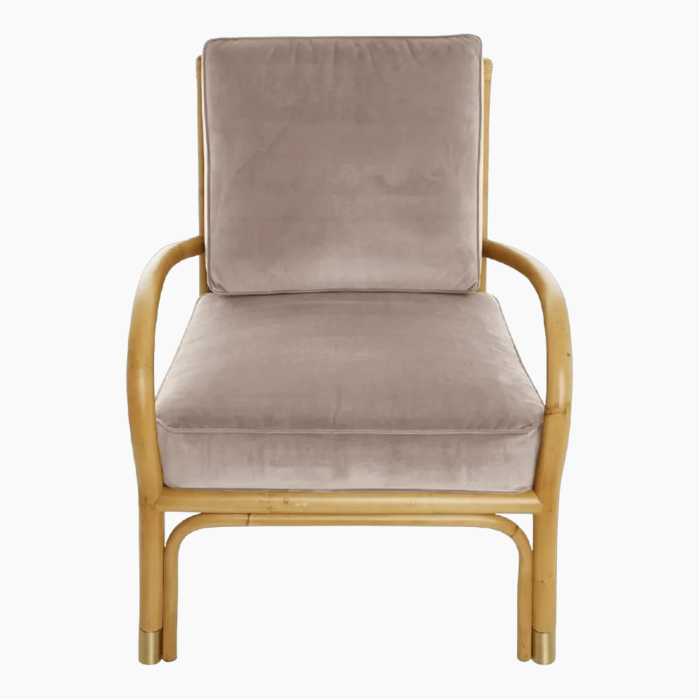 Fauteuil en rotin coussins velours beige rosé Riviera - KOK