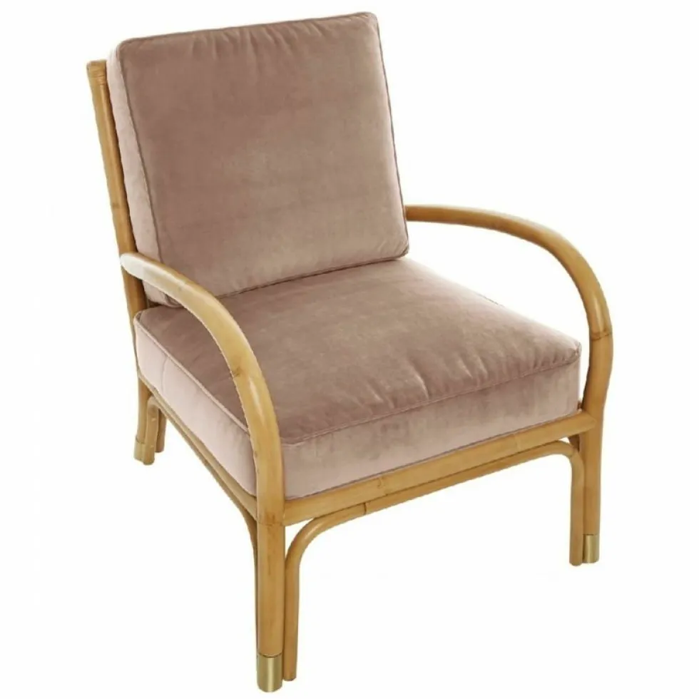 Fauteuil en rotin coussins velours beige rosé Riviera - KOK