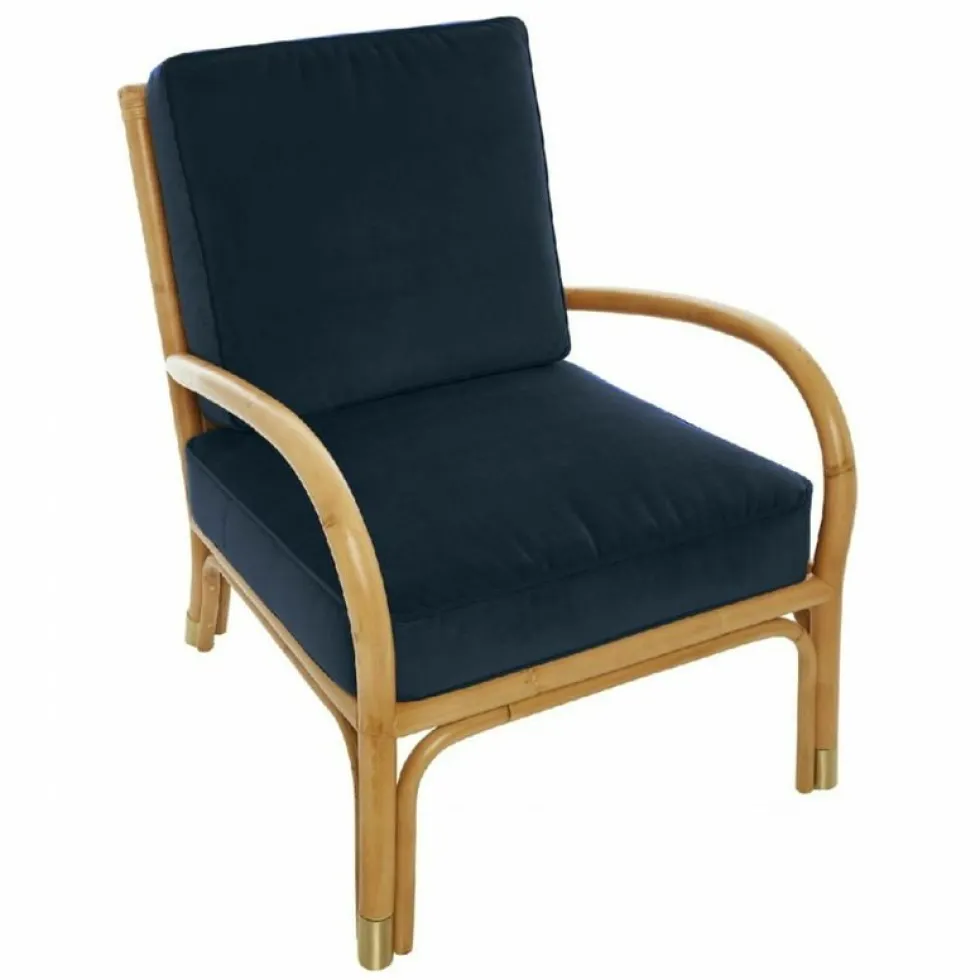 Fauteuil en rotin coussins velours bleu marine Riviera - KOK