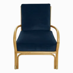 Fauteuil en rotin coussins velours bleu marine Riviera - KOK