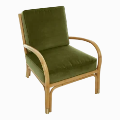 Fauteuil en rotin coussins velours vert Riviera - KOK