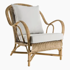 Fauteuil en rotin patiné vieilli avec coussin Nantucket - KOK