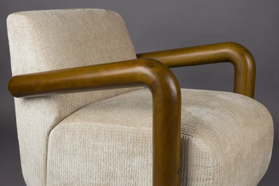 Fauteuil en tissu beige et bois Robinson - Dutchbone