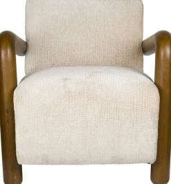 Fauteuil en tissu beige et bois Robinson - Dutchbone