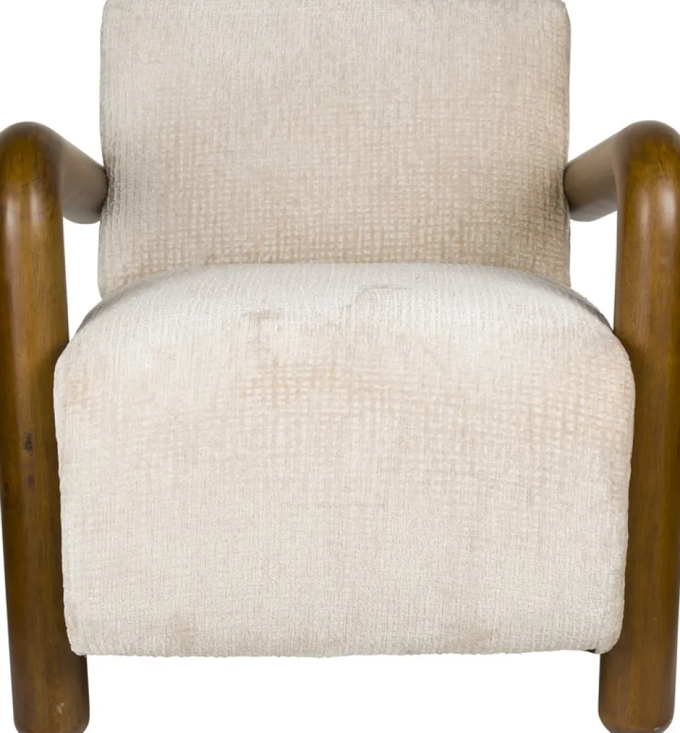 Fauteuil en tissu beige et bois Robinson - Dutchbone