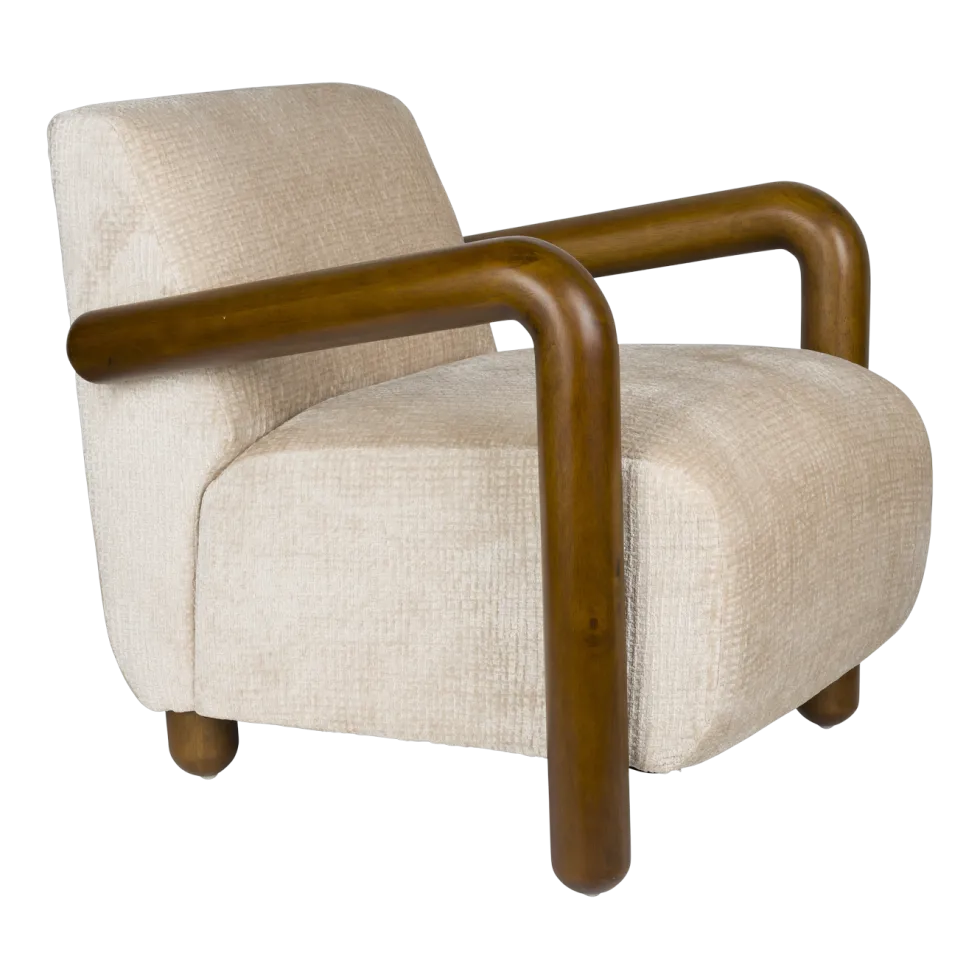 Fauteuil en tissu beige et bois Robinson - Dutchbone