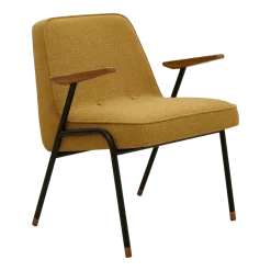 Fauteuil en tissu bouclé moutarde et métal 66 x 64 cm Fotel - 366 Concept