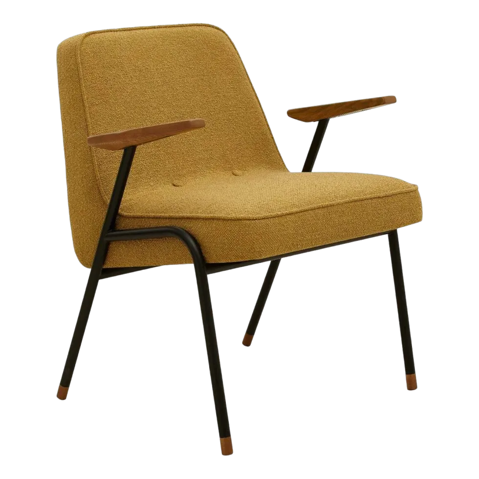 Fauteuil en tissu bouclé moutarde et métal 66 x 64 cm Fotel - 366 Concept
