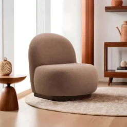 Fauteuil en tissu texturé marron 85x74x75cm Tina - The Cool Republic