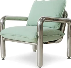 Fauteuil en tissu vert menthe et chrome 85x84,5x90 cm Lounge - HKliving