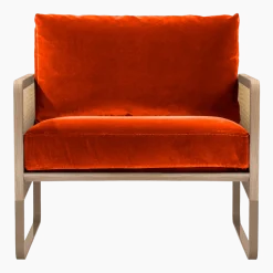 Fauteuil en velours orange et en chêne Cannage - RED Edition