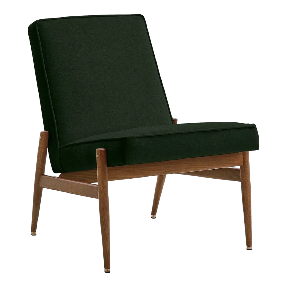 Fauteuil en velours vert bouteille et frêne foncé 70 x 60 cm Fox - 366 Concept