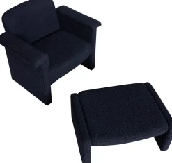 Fauteuil et repose pieds en tissu bouclette bleu foncé Softy - Hübsch