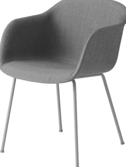 Fauteuil gris piétement tubes et assise textile Fiber - Muuto