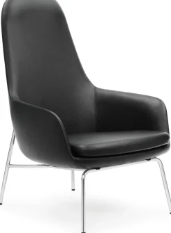Fauteuil haut avec pieds en chrome et assise en cuir noir Era - Normann Copenhagen