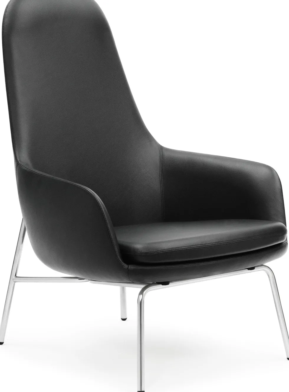 Fauteuil haut avec pieds en chrome et assise en cuir noir Era - Normann Copenhagen