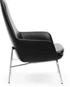 Fauteuil haut avec pieds en chrome et assise en cuir noir Era - Normann Copenhagen