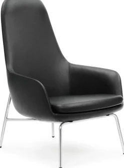 Fauteuil haut avec pieds en chrome et assise en cuir noir Era - Normann Copenhagen