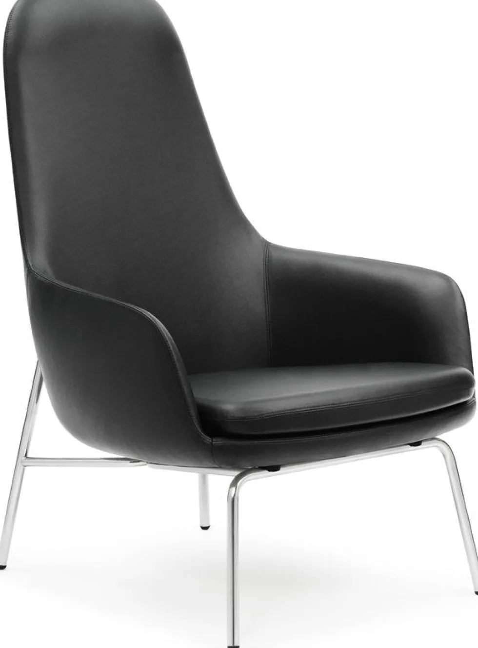 Fauteuil haut avec pieds en chrome et assise en cuir noir Era - Normann Copenhagen