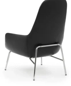 Fauteuil haut avec pieds en chrome et assise en cuir noir Era - Normann Copenhagen