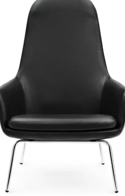 Fauteuil haut avec pieds en chrome et assise en cuir noir Era - Normann Copenhagen
