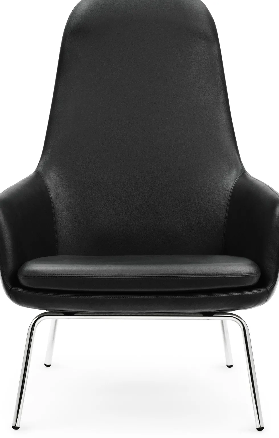 Fauteuil haut avec pieds en chrome et assise en cuir noir Era - Normann Copenhagen