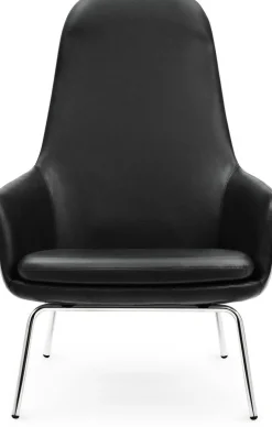 Fauteuil haut avec pieds en chrome et assise en cuir noir Era - Normann Copenhagen