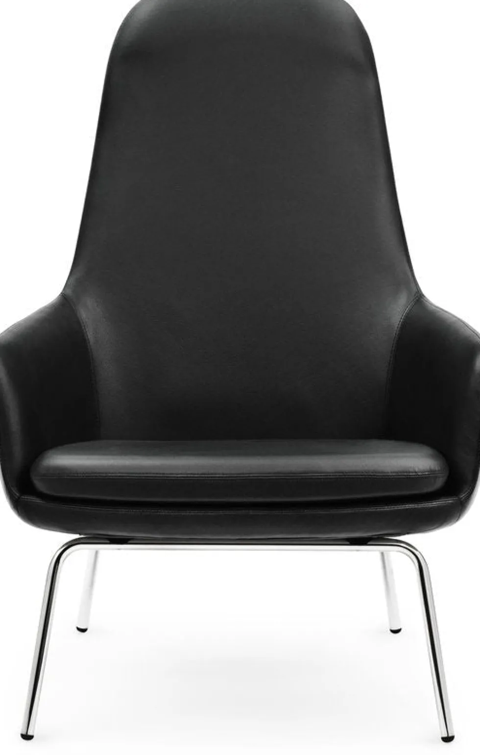 Fauteuil haut avec pieds en chrome et assise en cuir noir Era - Normann Copenhagen