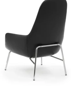 Fauteuil haut avec pieds en chrome et assise en cuir noir Era - Normann Copenhagen