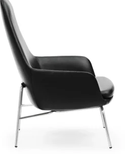 Fauteuil haut avec pieds en chrome et assise en cuir noir Era - Normann Copenhagen