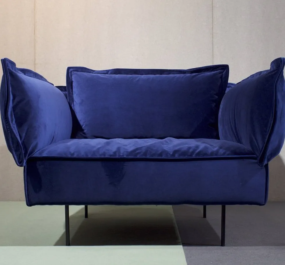 Fauteuil lounge bleu Velvet - HANDVÄRK