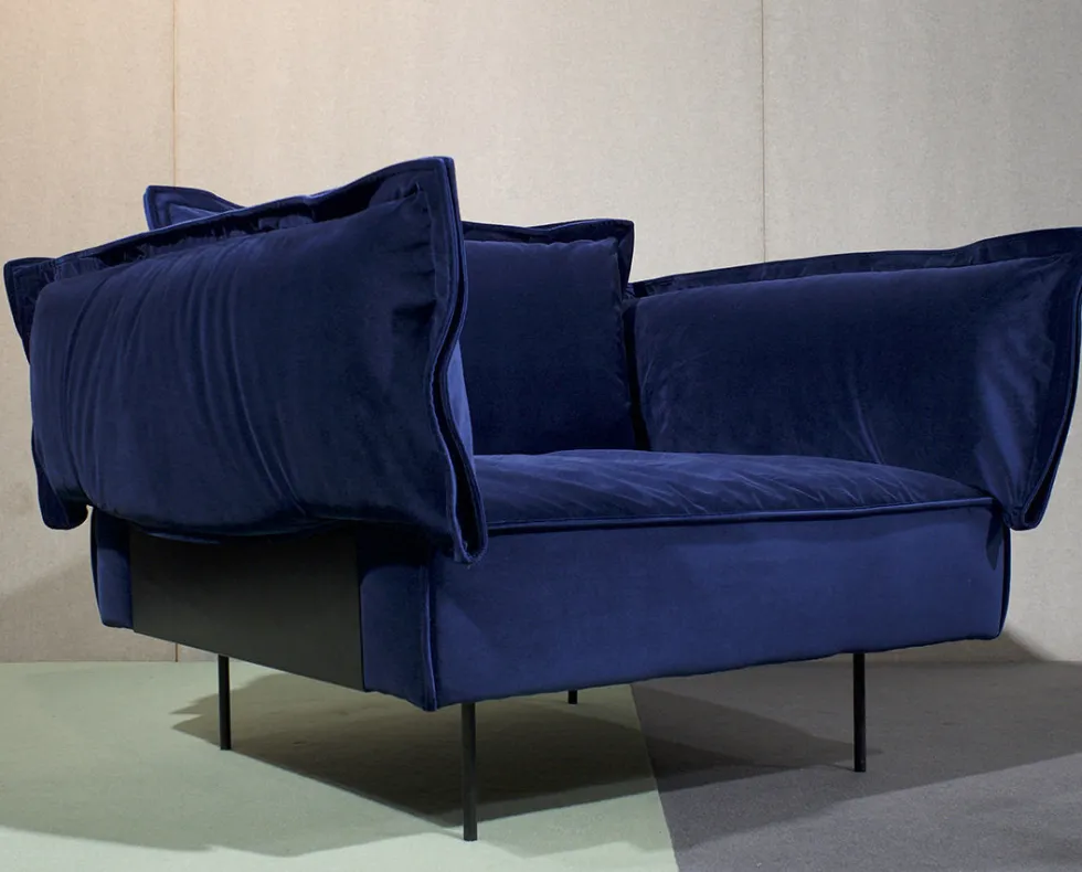 Fauteuil lounge bleu Velvet - HANDVÄRK