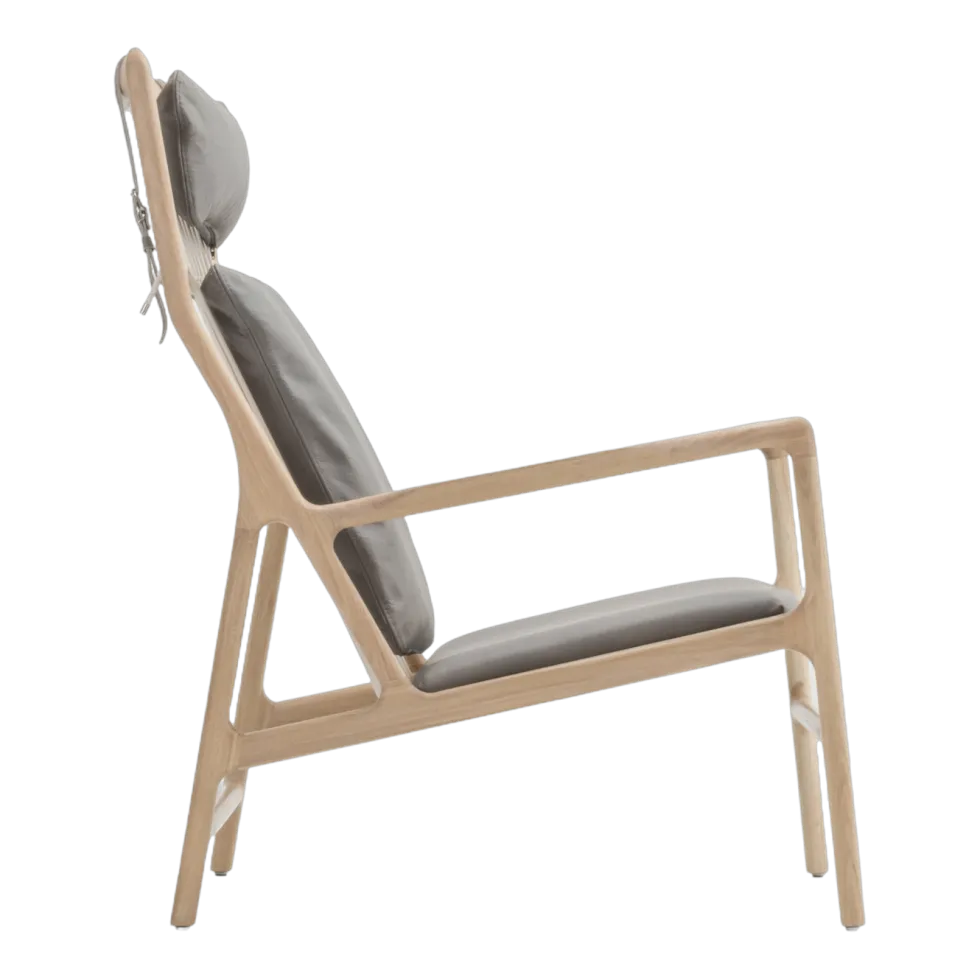 Fauteuil lounge en chêne et cuir gris Dedo - Gazzda