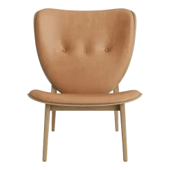Fauteuil lounge en chêne naturel avec rembourrage en cuir camel Elephant - NORR11