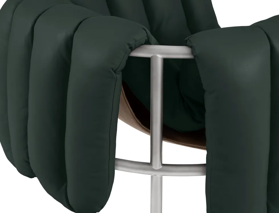 Fauteuil lounge en cuir vert foncé et acier Puffy - Hem