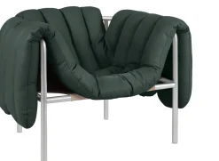 Fauteuil lounge en cuir vert foncé et acier Puffy - Hem