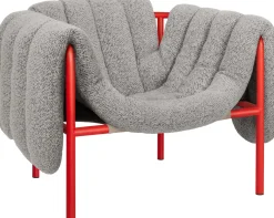 Fauteuil lounge en laine grise et acier rouge Puffy - Hem