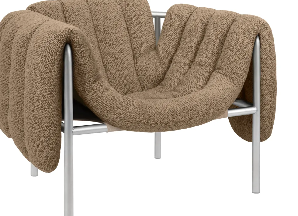 Fauteuil lounge en laine marron et acier Puffy - Hem