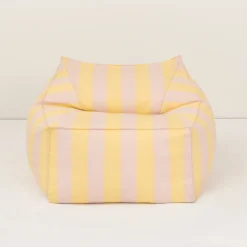 Fauteuil pouf d'extérieur en tissu déperlant à rayures jaune et rose 80 x 90 x 58 cm Lenny - Nobodinoz