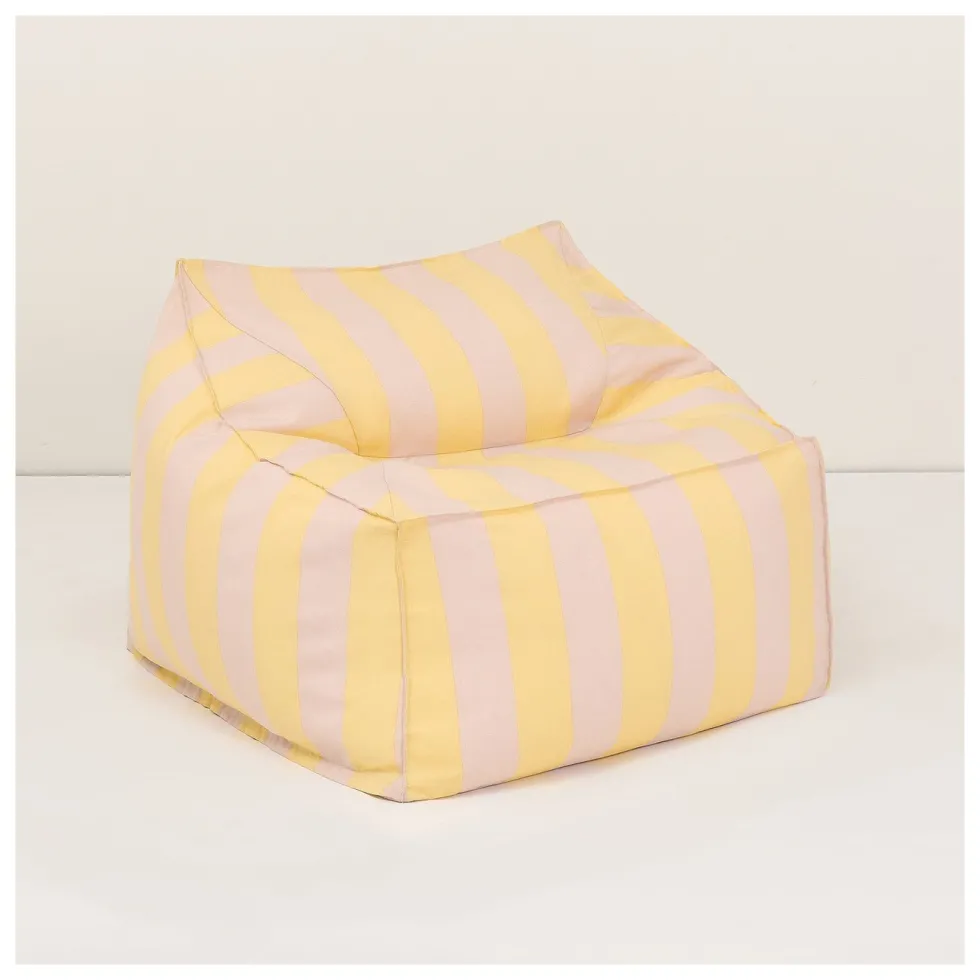 Fauteuil pouf d'extérieur en tissu déperlant à rayures jaune et rose 80 x 90 x 58 cm Lenny - Nobodinoz