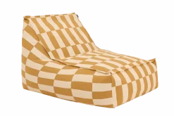 Fauteuil pouf en coton bio à carreaux jaune moutarde 70 x 105 x 57 cm Vibes - Nobodinoz