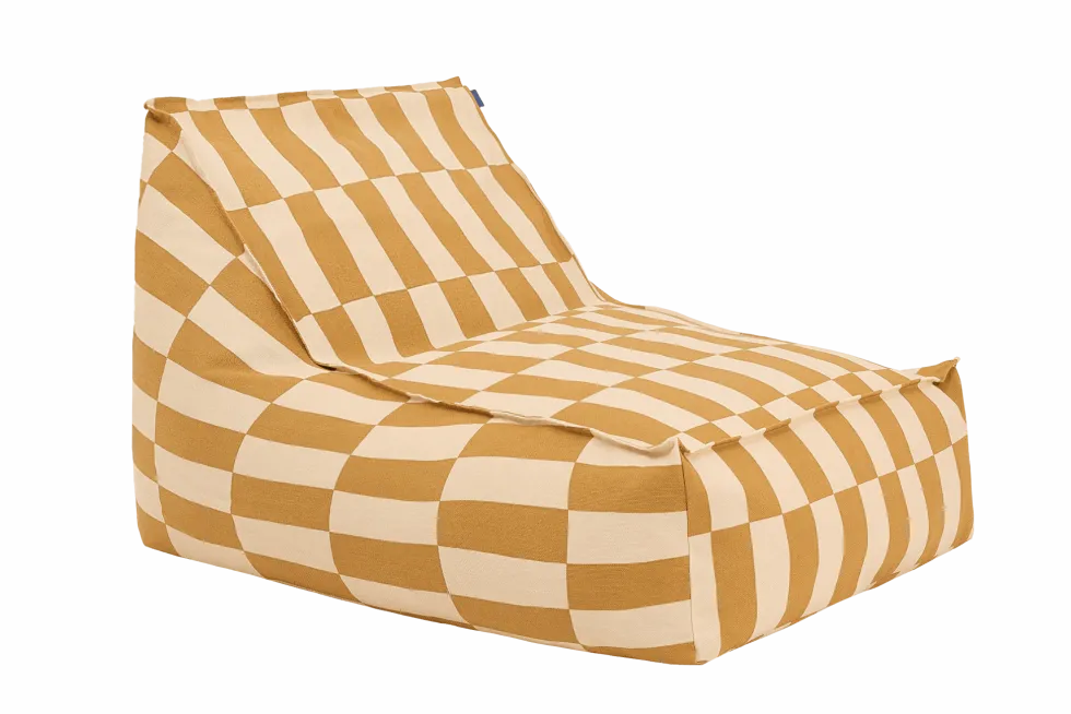 Fauteuil pouf en coton bio à carreaux jaune moutarde 70 x 105 x 57 cm Vibes - Nobodinoz