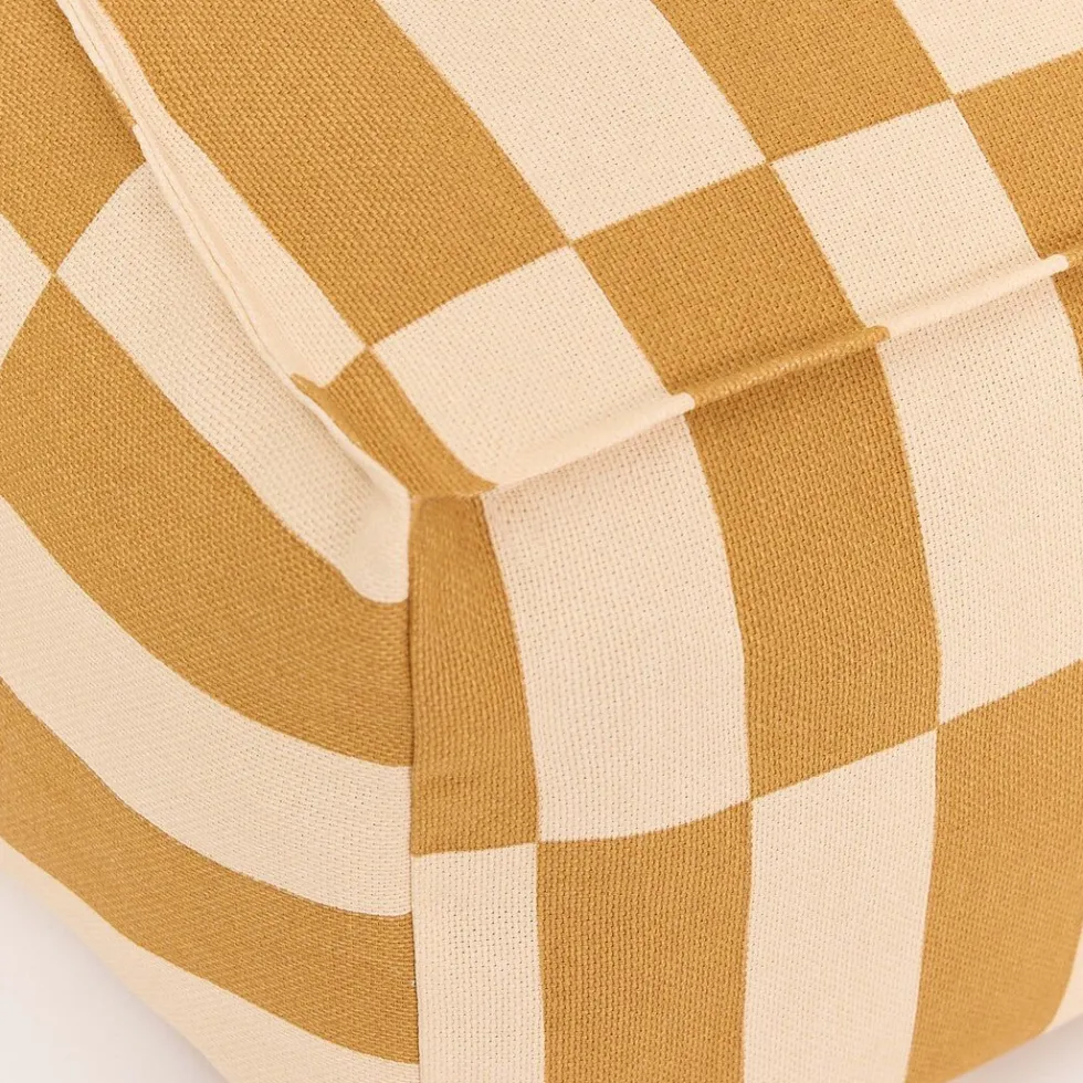 Fauteuil pouf en coton bio à carreaux jaune moutarde 70 x 105 x 57 cm Vibes - Nobodinoz