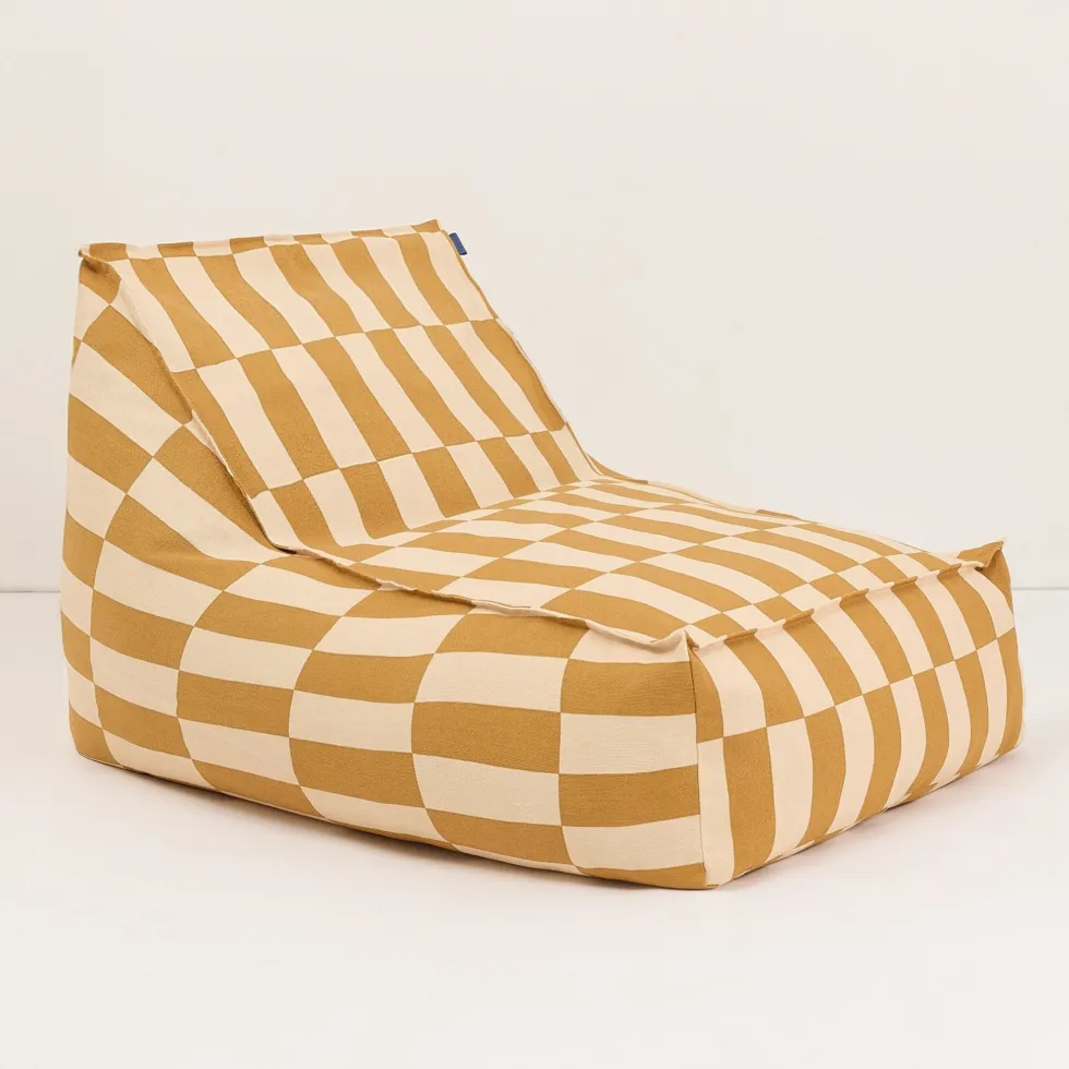 Fauteuil pouf en coton bio à carreaux jaune moutarde 70 x 105 x 57 cm Vibes - Nobodinoz