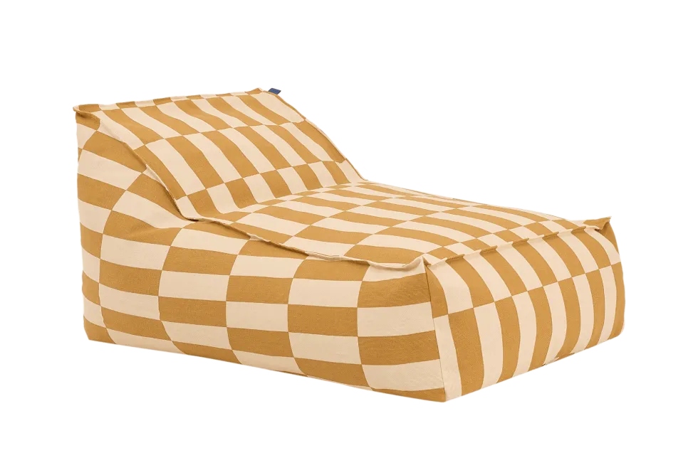 Fauteuil pouf en coton bio à carreaux jaune moutarde 70 x 105 x 57 cm Vibes - Nobodinoz