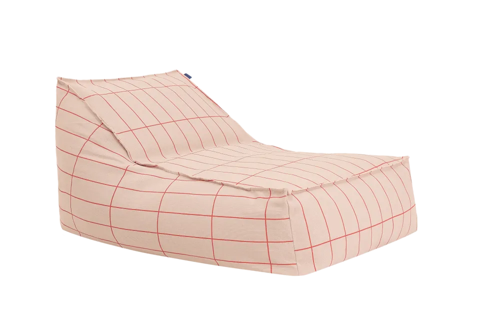 Fauteuil pouf en coton bio à carreaux rose et rouge 70 x 105 x 57 cm Vibes - Nobodinoz