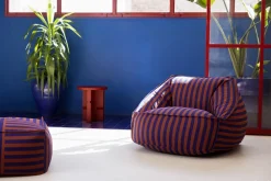 Fauteuil pouf en coton à rayures bleu et bordeaux 105 x 105 x 60 cm Ziggy - Nobodinoz