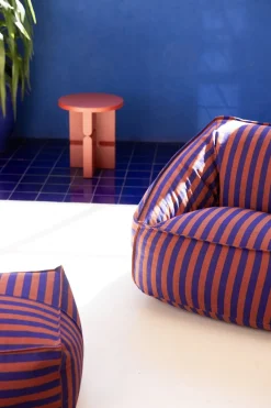Fauteuil pouf en coton à rayures bleu et bordeaux 105 x 105 x 60 cm Ziggy - Nobodinoz