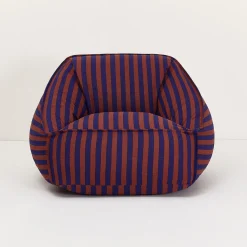 Fauteuil pouf en coton à rayures bleu et bordeaux 105 x 105 x 60 cm Ziggy - Nobodinoz