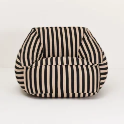 Fauteuil pouf en coton à rayures noir et beige 105 x 105 x 60 cm Ziggy - Nobodinoz